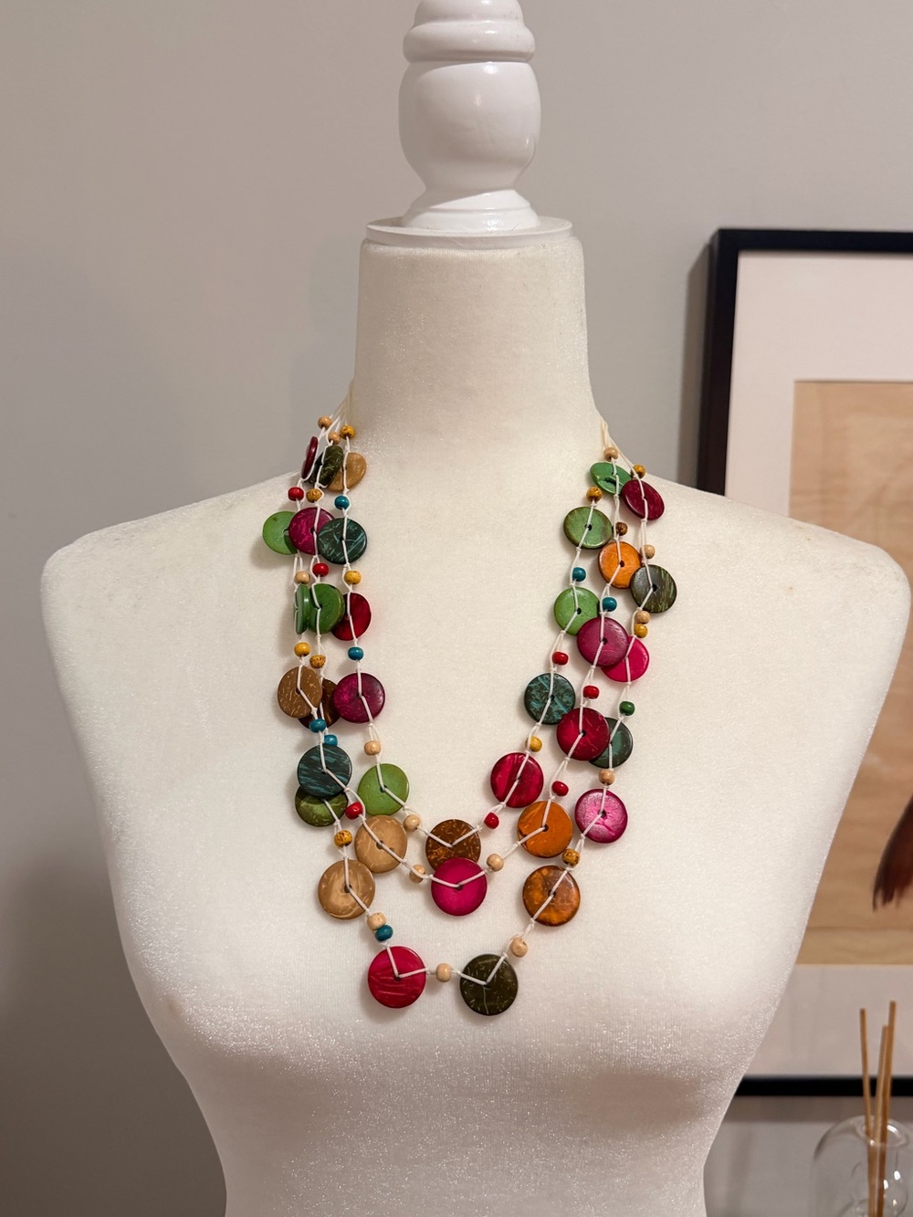 Multicolor Layered Disc Statement Necklace | Boho Colorful Long Necklace